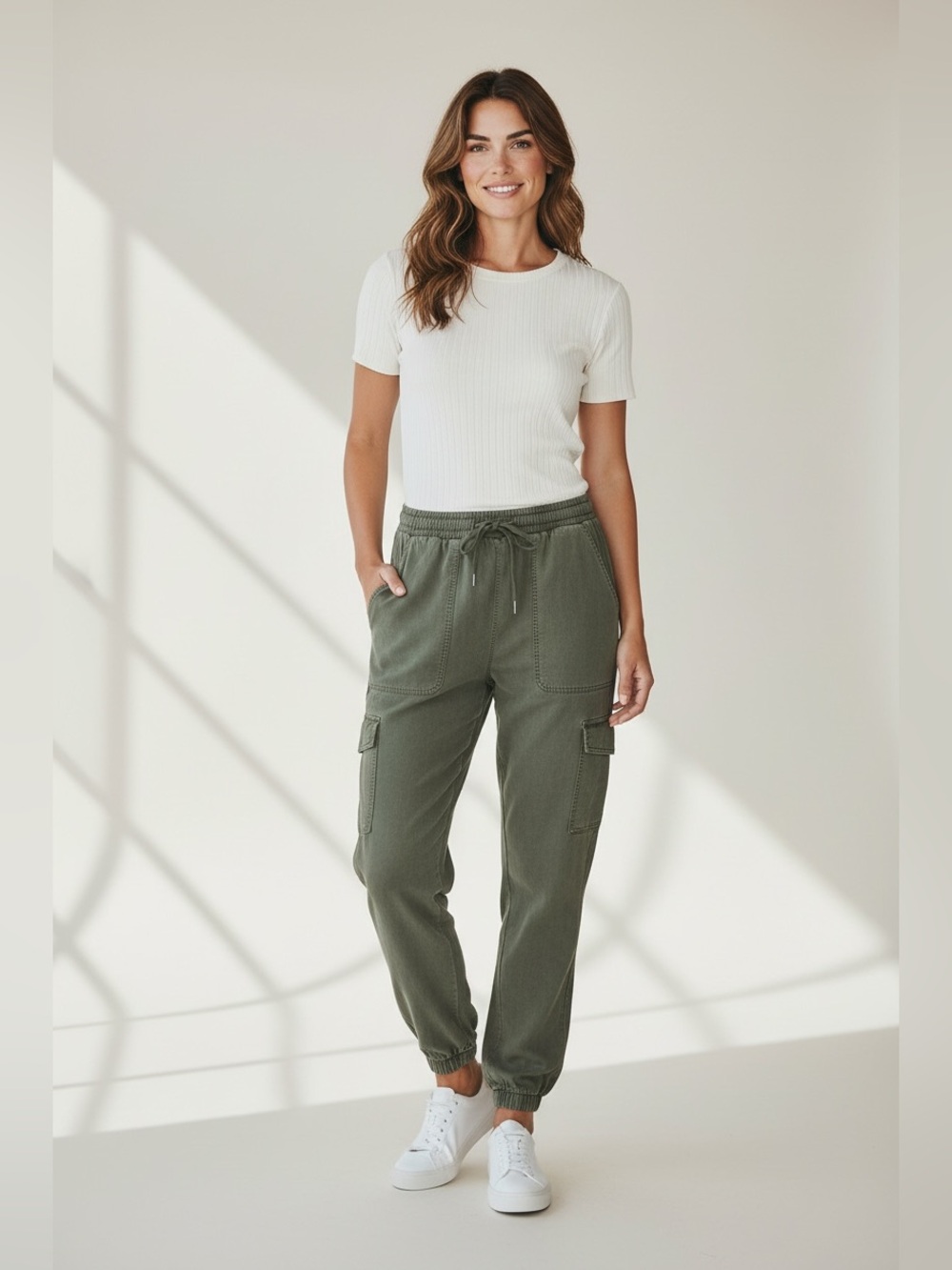 7 For All Mankind Women’s Green Cargo Joggers Size Small NWT